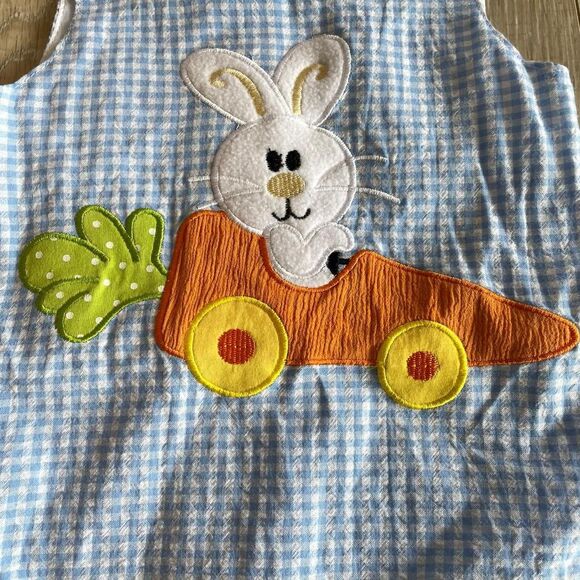 Cre8ion NWT 9m Easter Bunny Blue & White Gingham Jon Jon Romper Spring Preppy - Picture 2 of 6